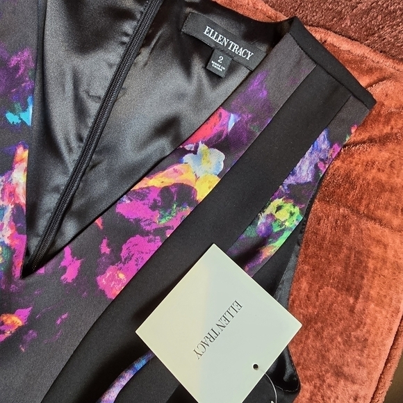 NWT Ellen Tracy Sleeveless Fit & Flare V-Neck Dress Black Multi Floral Sz. 2 - Picture 13 of 13